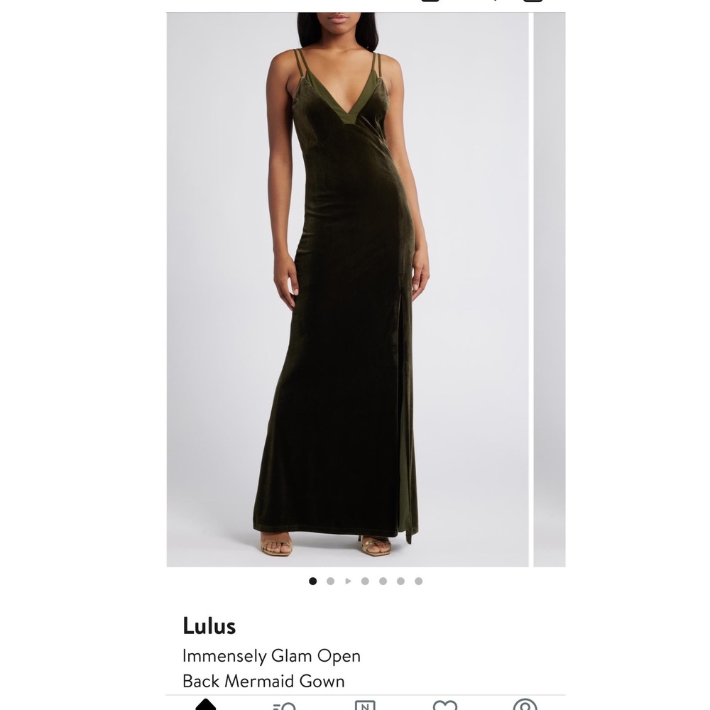 Lulu's Olive Velvet Backless Slip Gown